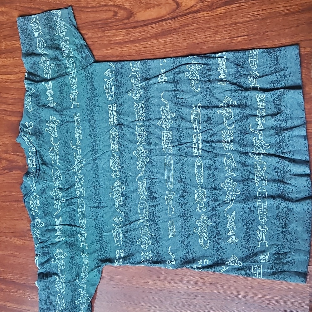 80s 90s Gecko Hawaii All Over Print T-Shirt Teal Green Surf Skate MED, Single S - Picture 7 of 7
